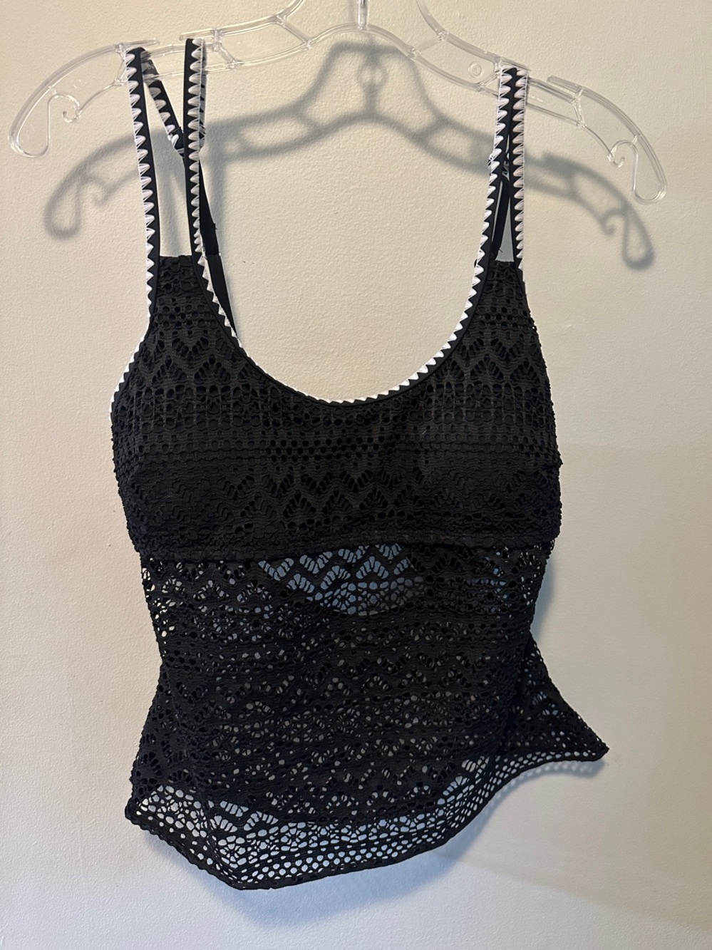 Cupshe Black Crochet Tankini Top - Women Top & Bottom, medium